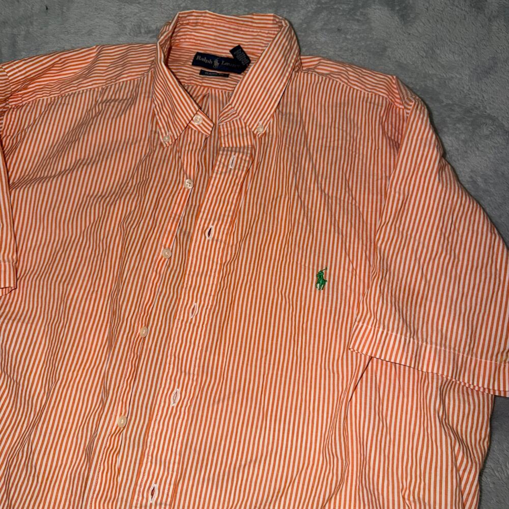 Ralph Lauren Classic Fit Orange Stripe Short Sleeve Button Down Shirt Men XLT